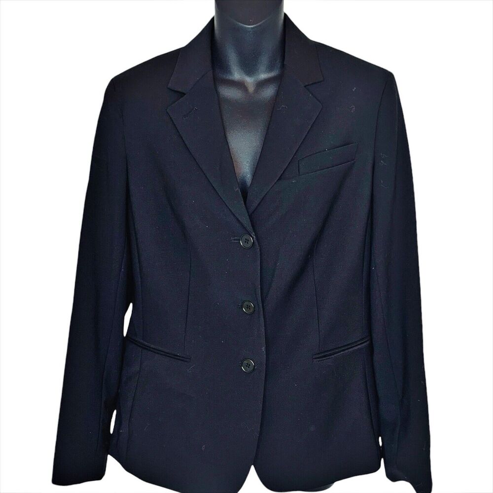 Talbots Black Wool Blend Stretch Blazer Size 8 3-Button Preppy Notch‎ Lapel
